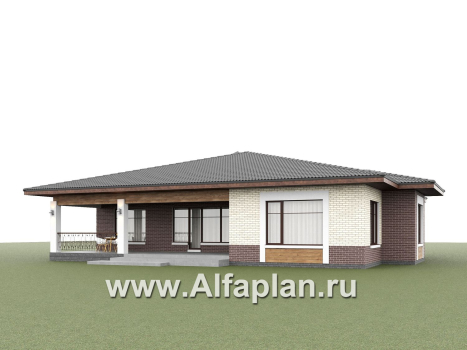 «Аризона» - проект одноэтажного дома, мастер спальня и 4 жилых комнаты, с террасой и сауной, в стиле Райта - превью дополнительного изображения №4