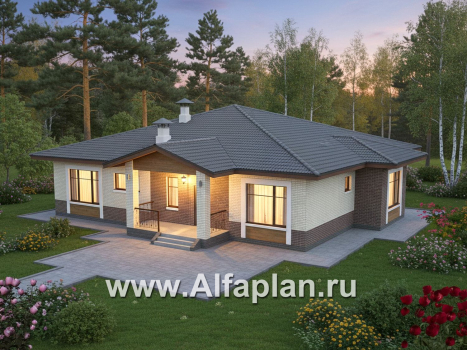 «Аризона» - проект одноэтажного дома, мастер спальня и 4 жилых комнаты, с террасой и сауной, в стиле Райта - превью дополнительного изображения №2