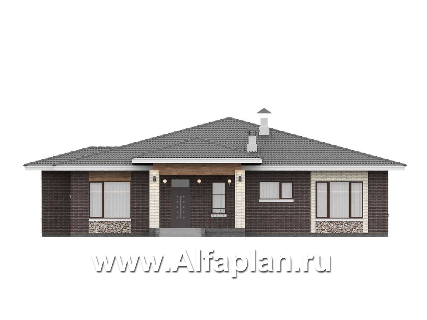 «Аризона» - проект одноэтажного дома, с террасой, мастер спальня. Есть вариант с сауной - фасад дома - фото №1