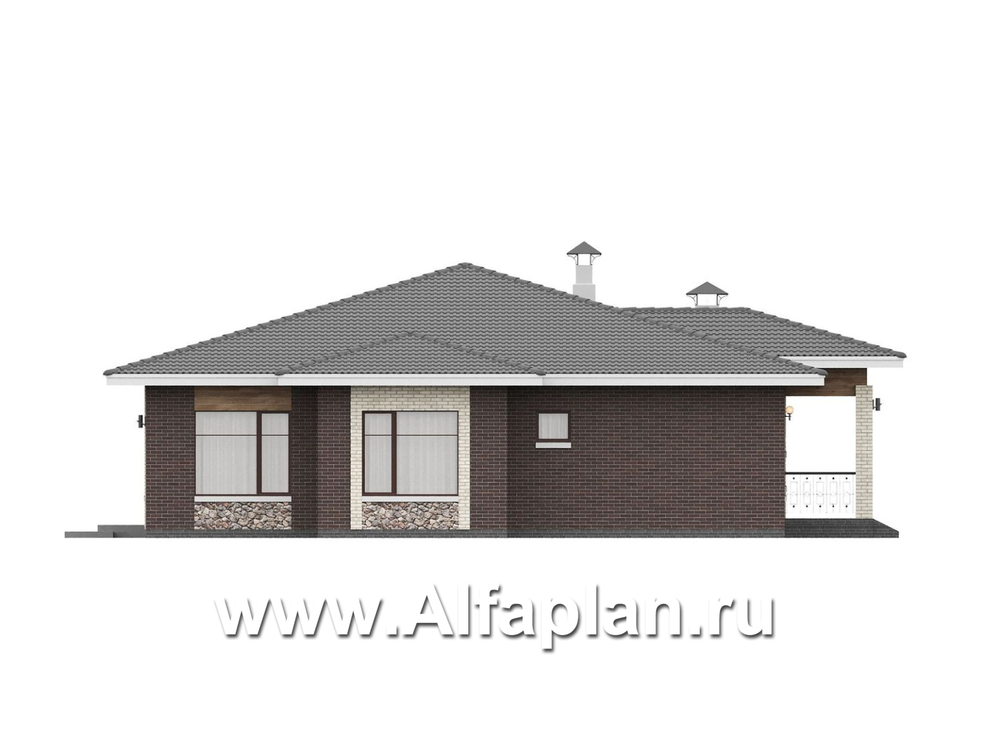 «Аризона» - проект одноэтажного дома, с террасой, мастер спальня. Есть вариант с сауной - фасад дома - фото №2