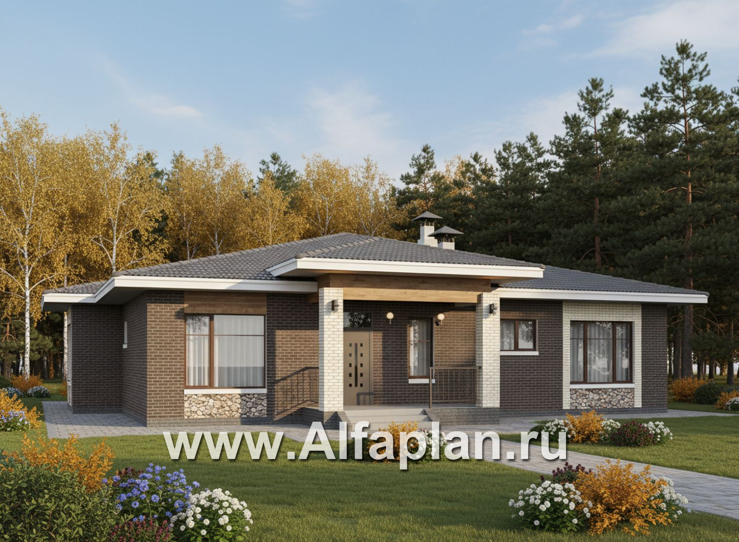 «Аризона» - проект одноэтажного дома, с террасой, мастер спальня. Есть вариант с сауной - дизайн дома №3