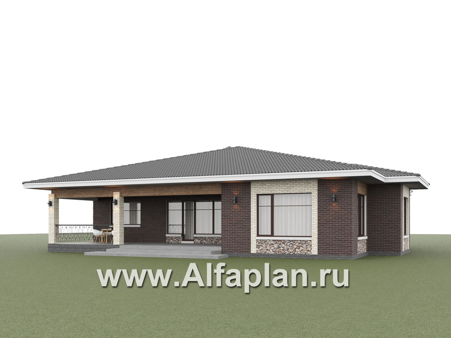 «Аризона» - проект одноэтажного дома, с террасой, мастер спальня. Есть вариант с сауной - дизайн дома №5