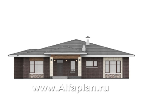 «Аризона» - проект одноэтажного дома, с террасой, мастер спальня. Есть вариант с сауной - превью фасада дома - фото №1