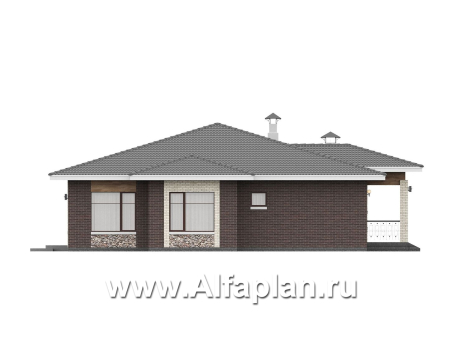 «Аризона» - проект одноэтажного дома, с террасой, мастер спальня. Есть вариант с сауной - превью фасада дома - фото №2