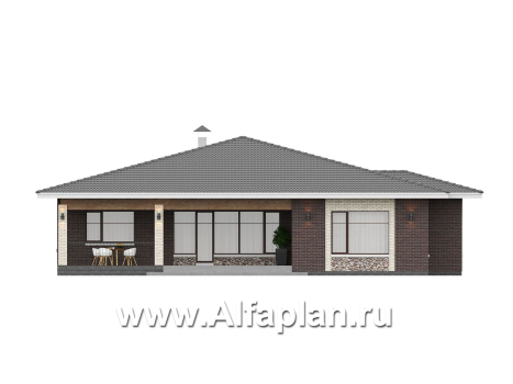 «Аризона» - проект одноэтажного дома, с террасой, мастер спальня. Есть вариант с сауной - превью фасада дома - фото №3