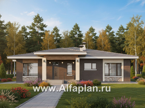 «Аризона» - проект одноэтажного дома, с террасой, мастер спальня. Есть вариант с сауной - превью дополнительного изображения №1