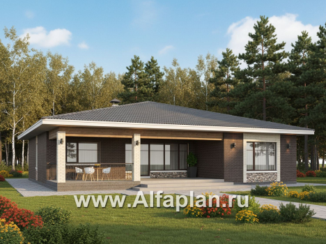 «Аризона» - проект одноэтажного дома, с террасой, мастер спальня. Есть вариант с сауной - превью дополнительного изображения №2