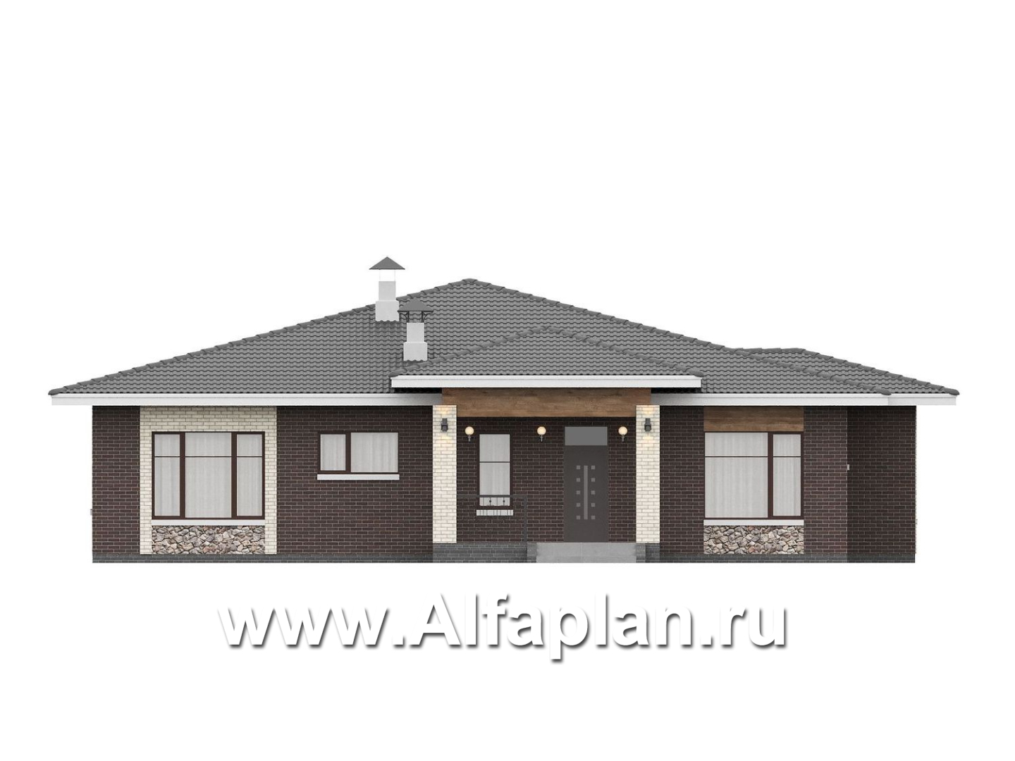 «Аризона» - проект одноэтажного дома, с террасой, мастер спальня. Есть вариант с сауной - фасад дома - фото №1