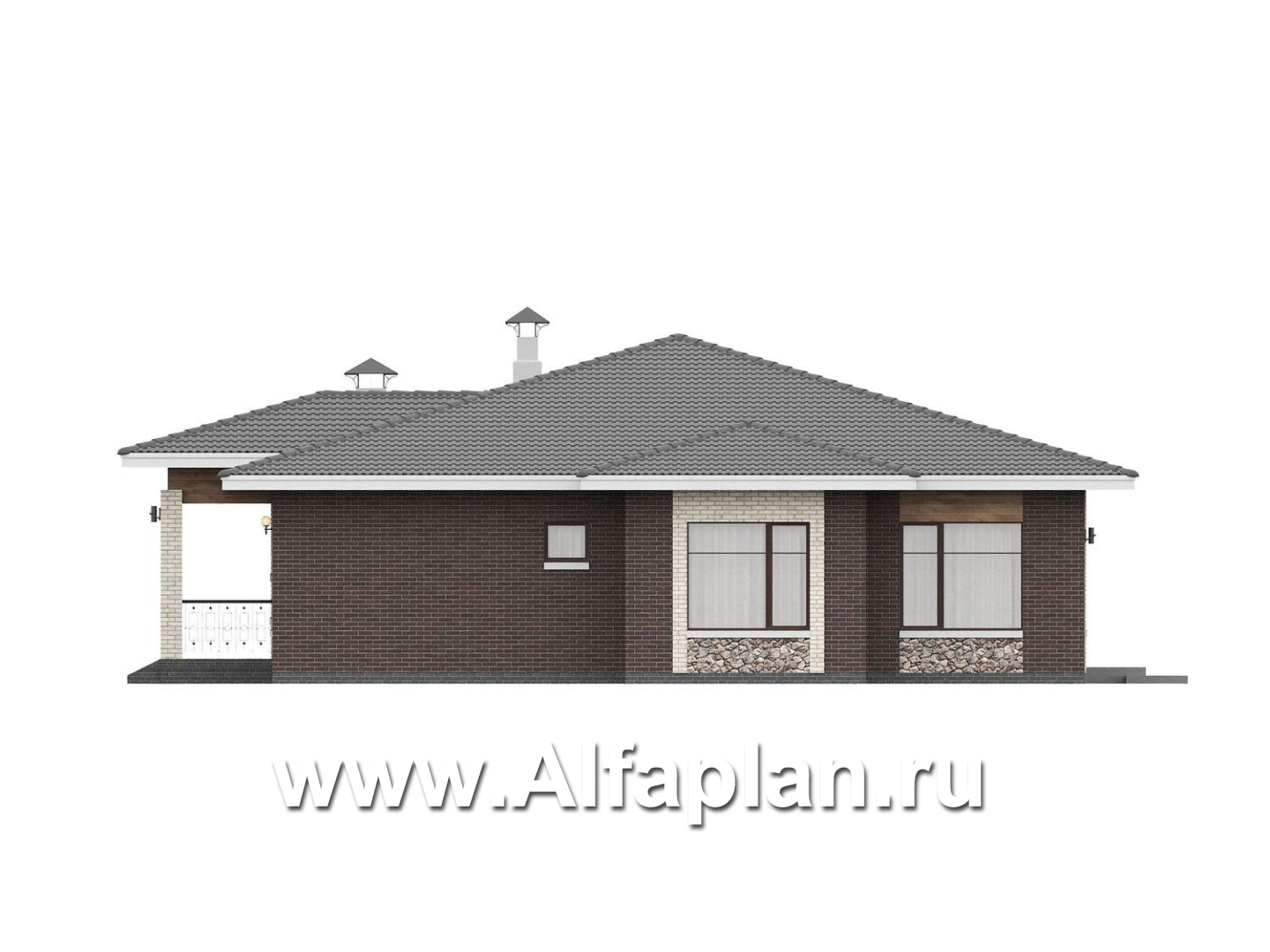 «Аризона» - проект одноэтажного дома, с террасой, мастер спальня. Есть вариант с сауной - фасад дома - фото №2