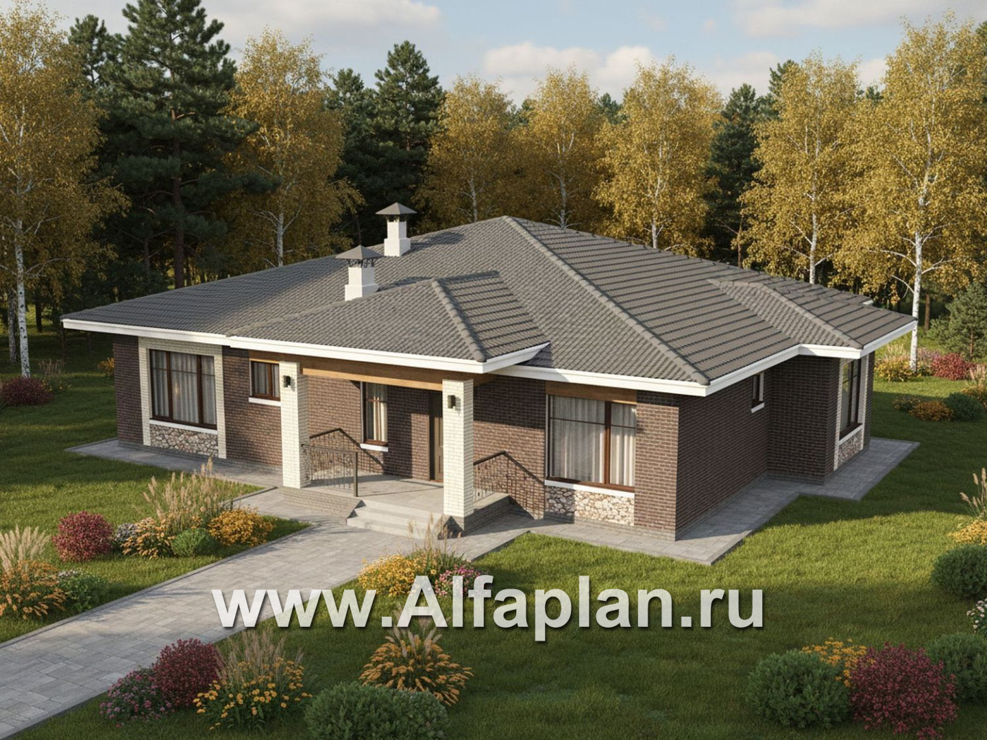 «Аризона» - проект одноэтажного дома, с террасой, мастер спальня. Есть вариант с сауной - дизайн дома №3