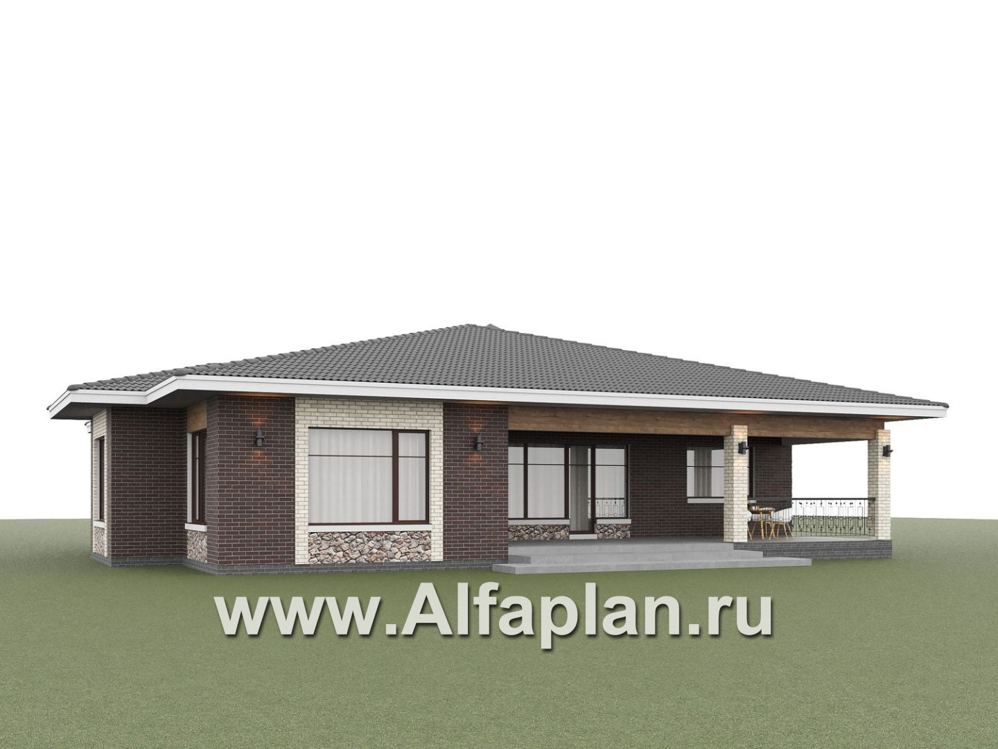 «Аризона» - проект одноэтажного дома, с террасой, мастер спальня. Есть вариант с сауной - дизайн дома №5