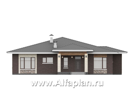 «Аризона» - проект одноэтажного дома, с террасой, мастер спальня. Есть вариант с сауной - превью фасада дома - фото №1