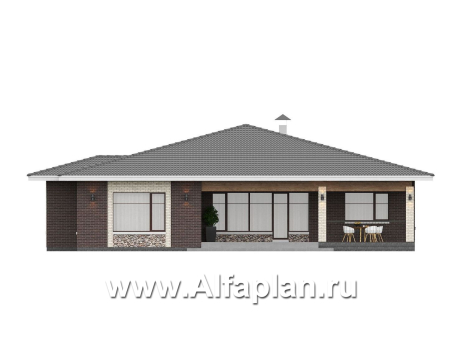 «Аризона» - проект одноэтажного дома, с террасой, мастер спальня. Есть вариант с сауной - превью фасада дома - фото №3