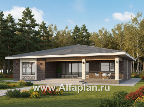 «Аризона» - проект одноэтажного дома, с террасой, мастер спальня. Есть вариант с сауной - превью дополнительного изображения №2