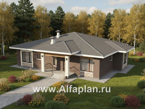 «Аризона» - проект одноэтажного дома, с террасой, мастер спальня. Есть вариант с сауной - превью дополнительного изображения №3