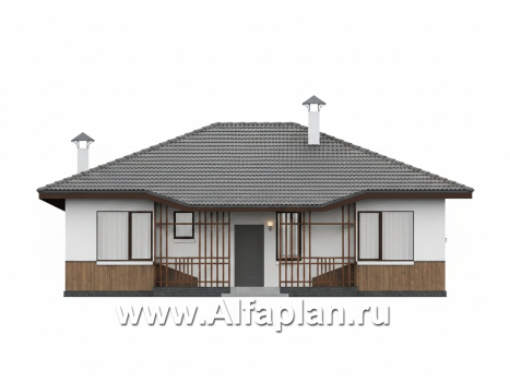 «Белая дача» - красивый проект одноэтажного дома, улучшенная планировка, мастер спальня, 3 спальни и терраса - превью фасада дома - фото №1