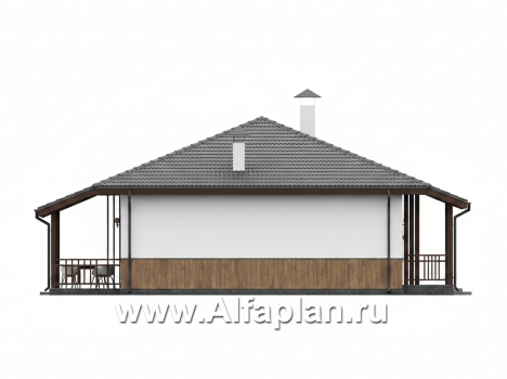«Белая дача» - красивый проект одноэтажного дома, улучшенная планировка, мастер спальня, 3 спальни и терраса - превью фасада дома - фото №2