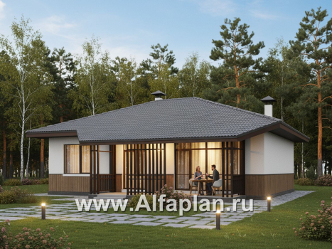 «Белая дача» - красивый проект одноэтажного дома, улучшенная планировка, мастер спальня, 3 спальни и терраса - превью дополнительного изображения №3