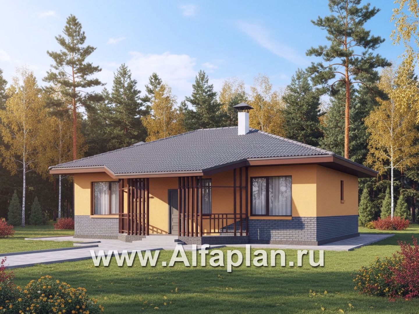 «Дача-777» - красивый проект одноэтажного дома, улучшенная планировка, мастер спальня, 2 спальни, сауна и терраса - дизайн дома №2