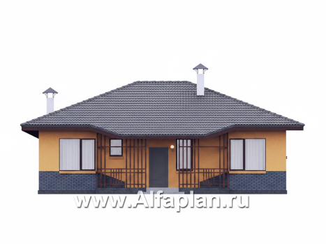 «Дача-777» - красивый проект одноэтажного дома, улучшенная планировка, мастер спальня, 2 спальни, сауна и терраса - превью фасада дома - фото №1