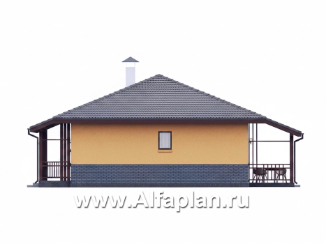 «Дача-777» - красивый проект одноэтажного дома, улучшенная планировка, мастер спальня, 2 спальни, сауна и терраса - превью фасада дома - фото №4