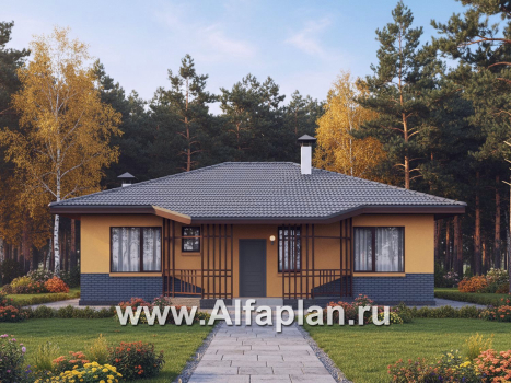 «Дача-777» - красивый проект одноэтажного дома, улучшенная планировка, мастер спальня, 2 спальни, сауна и терраса - превью дополнительного изображения №1