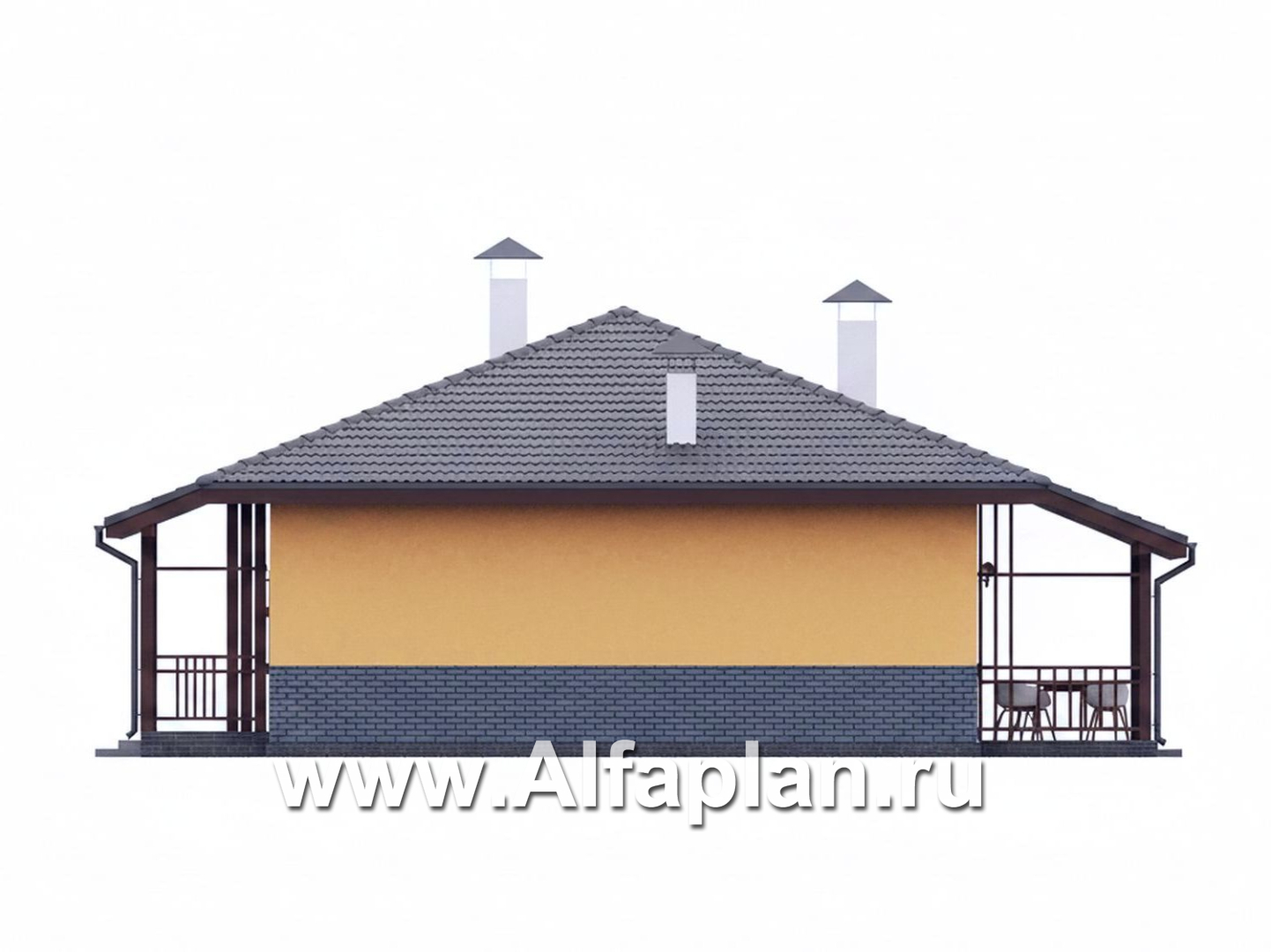 «Дача-777» - красивый проект одноэтажного дома, улучшенная планировка, мастер спальня, 2 спальни, сауна и терраса - фасад дома - фото №2
