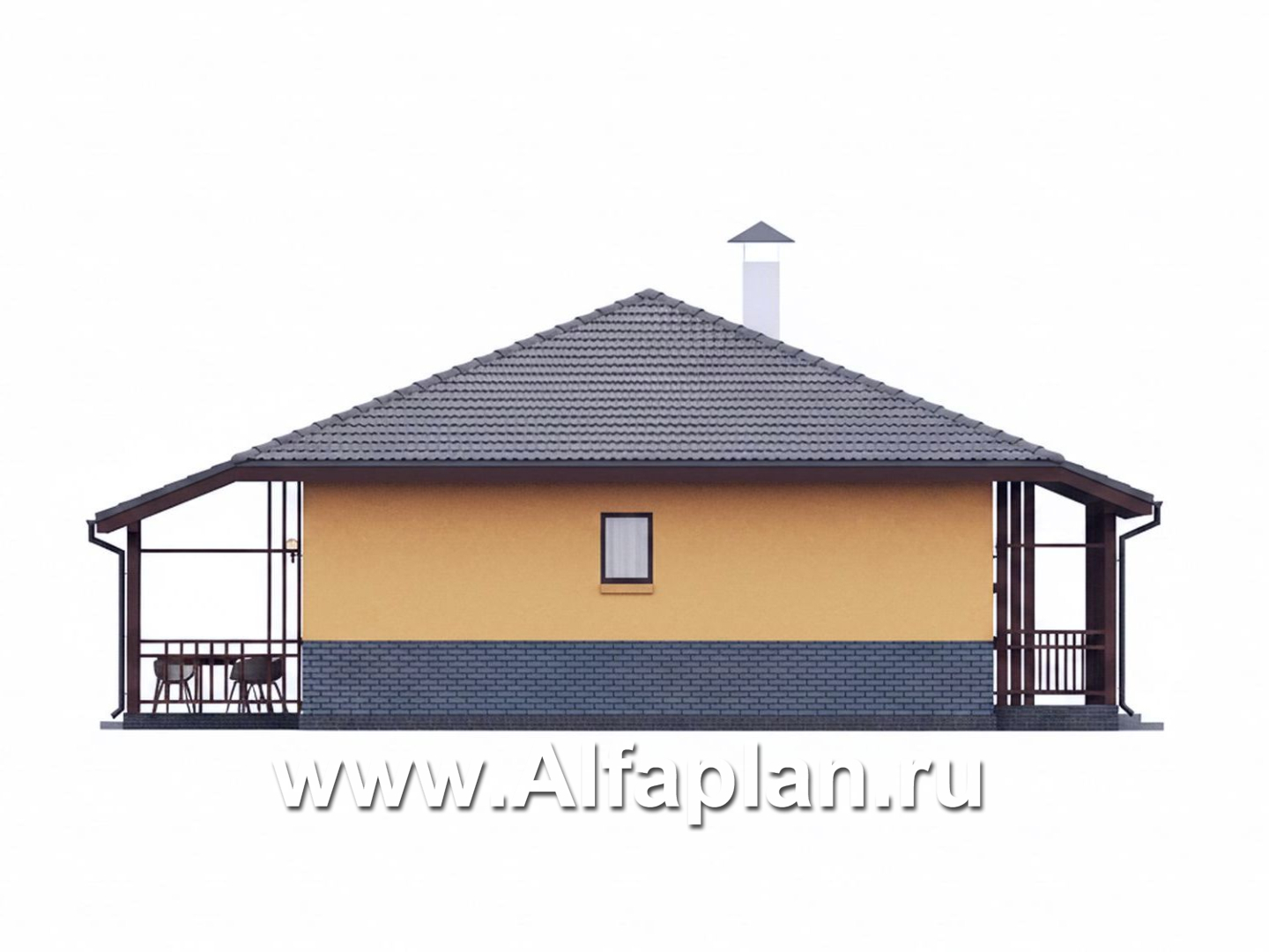 «Дача-777» - красивый проект одноэтажного дома, улучшенная планировка, мастер спальня, 2 спальни, сауна и терраса - фасад дома - фото №4