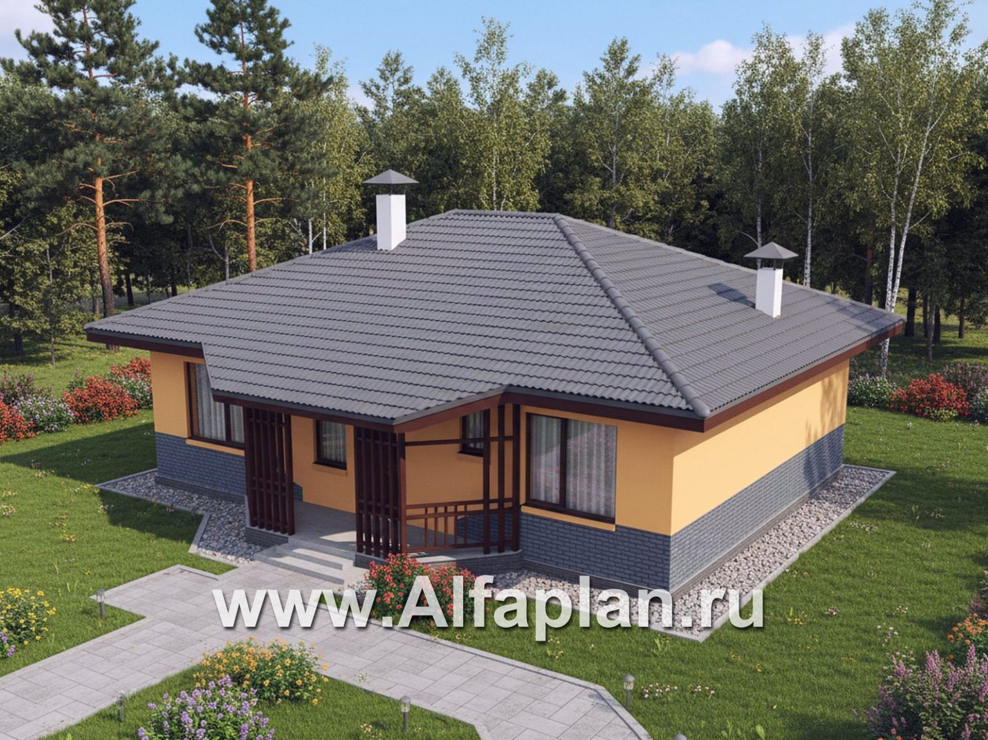 «Дача-777» - красивый проект одноэтажного дома, улучшенная планировка, мастер спальня, 2 спальни, сауна и терраса - дизайн дома №5