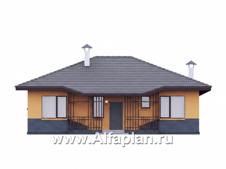 «Дача-777» - красивый проект одноэтажного дома, улучшенная планировка, мастер спальня, 2 спальни, сауна и терраса - превью фасада дома - фото №1