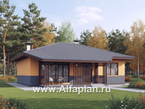 «Дача-777» - красивый проект одноэтажного дома, улучшенная планировка, мастер спальня, 2 спальни, сауна и терраса - превью дополнительного изображения №3