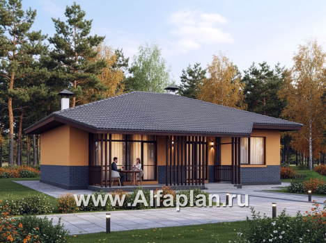 «Дача-777» - красивый проект одноэтажного дома, улучшенная планировка, мастер спальня, 2 спальни, сауна и терраса - превью дополнительного изображения №4