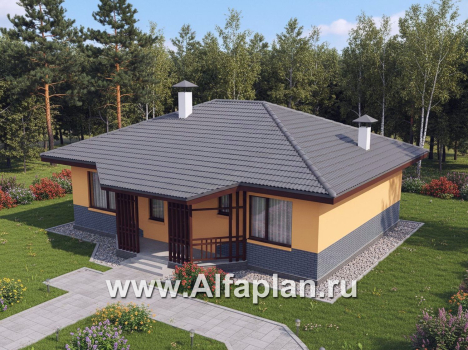 «Дача-777» - красивый проект одноэтажного дома, улучшенная планировка, мастер спальня, 2 спальни, сауна и терраса - превью дополнительного изображения №5