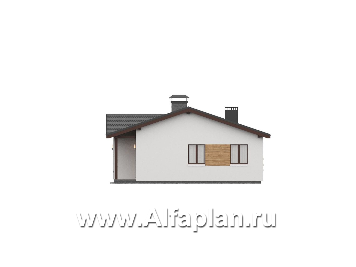 «Прометей» - проект одноэтажного дома c террасой вдоль дома, планировка мастер спальня, 4 спальни, постирочная - фасад дома - фото №4