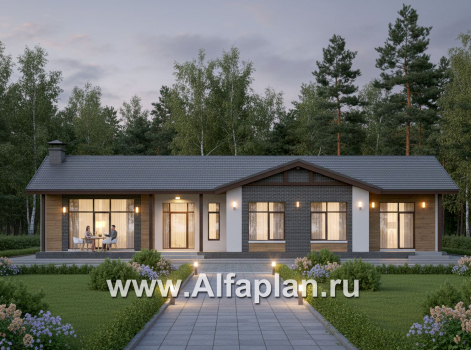 «Прометей» - проект одноэтажного дома c террасой вдоль дома, планировка мастер спальня, 4 спальни, постирочная - превью дополнительного изображения №4