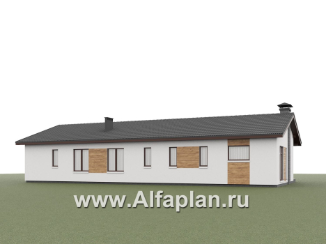 «Прометей» - проект одноэтажного дома c террасой вдоль дома, планировка мастер спальня, 4 спальни, постирочная - превью дополнительного изображения №7