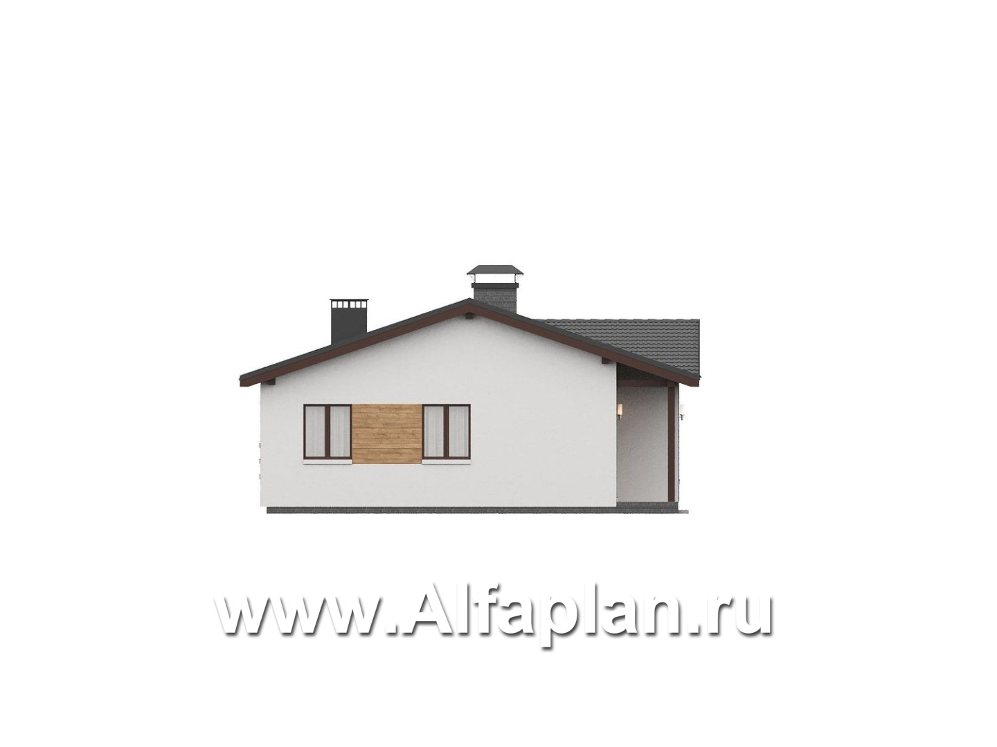 «Прометей» - проект одноэтажного дома c террасой вдоль дома, планировка мастер спальня, 4 спальни, постирочная - фасад дома - фото №4