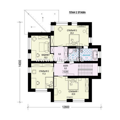 Проект двухэтажного дома из газобетона, 5 спален, в современном стиле - превью план дома - фото №2