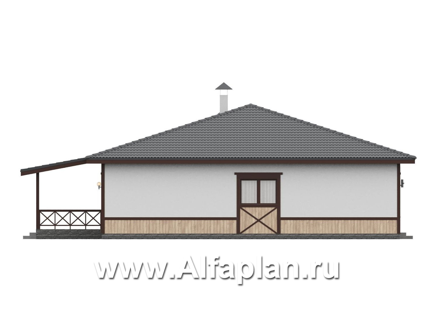 «Кострома» - проект одноэтажного дома в русском стиле, 3 спальни, мастер спальня, кладовая при кухне, с террасой - фасад дома - фото №4