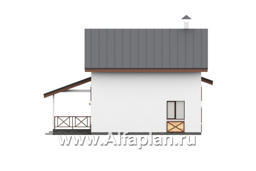 «Контур» - проект дома с мансардой, разноэтажный, гостиная и столовая потолок под стропилами - превью фасада дома - фото №6