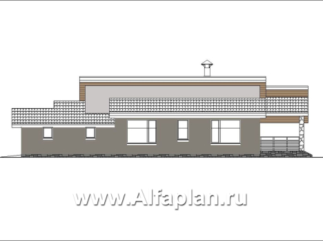 «Дриада» - проект одноэтажного дома, 2 спальни, с террасой, с гаражом на 1 авто, в современном стиле. Есть вариант без террасы - превью фасада дома - фото №1