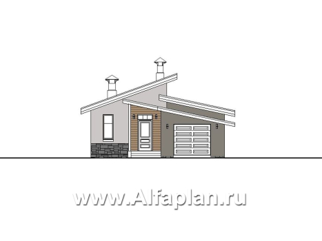 «Дриада» - проект одноэтажного дома, 2 спальни, с террасой, с гаражом на 1 авто, в современном стиле. Есть вариант без террасы - превью фасада дома - фото №2