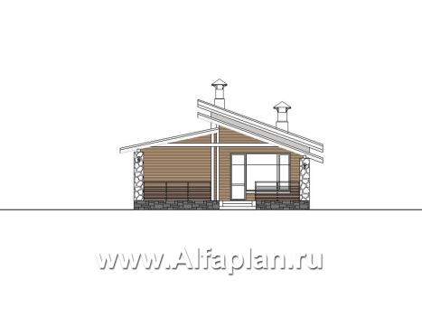 «Дриада» - проект одноэтажного дома, 2 спальни, с террасой, с гаражом на 1 авто, в современном стиле. Есть вариант без террасы - превью фасада дома - фото №4