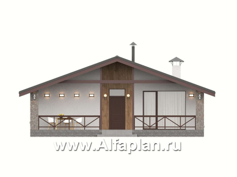 «Елань» - проект КАРКАСНОГО, практичного одноэтажного коттеджа с двускатной крышей, планировка 2 спальни, с террасой - превью фасада дома - фото №1