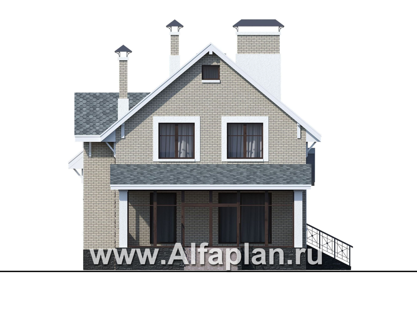 Проекты домов Альфаплан - «Белая ночь»- дом с цокольным этажом для большой семьи - изображение фасада №4