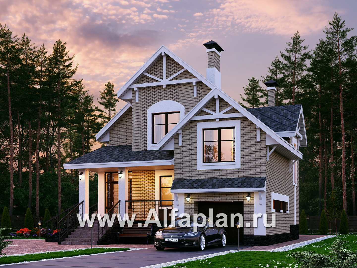 Проекты домов Альфаплан - «Белая ночь»- дом с цокольным этажом для большой семьи - основное изображение