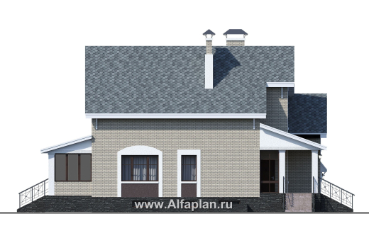 Проекты домов Альфаплан - «Белая ночь»- дом с цокольным этажом для большой семьи - превью фасада №3
