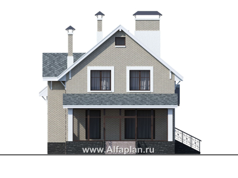 Проекты домов Альфаплан - «Белая ночь»- дом с цокольным этажом для большой семьи - превью фасада №4
