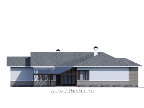 Проекты домов Альфаплан - «Альтер Эго» - эксклюзивный одноэтажный кирпичный дом - превью фасада №4