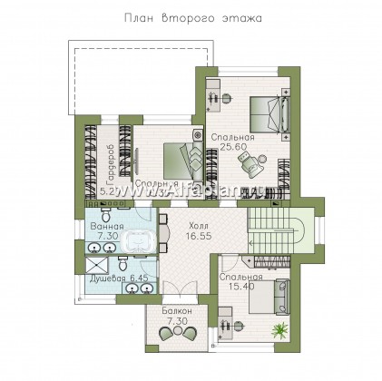 «Формула успеха» - красивый проект двухэтажного дома, из газобетона, в современном стиле с угловыми окнами - превью план дома